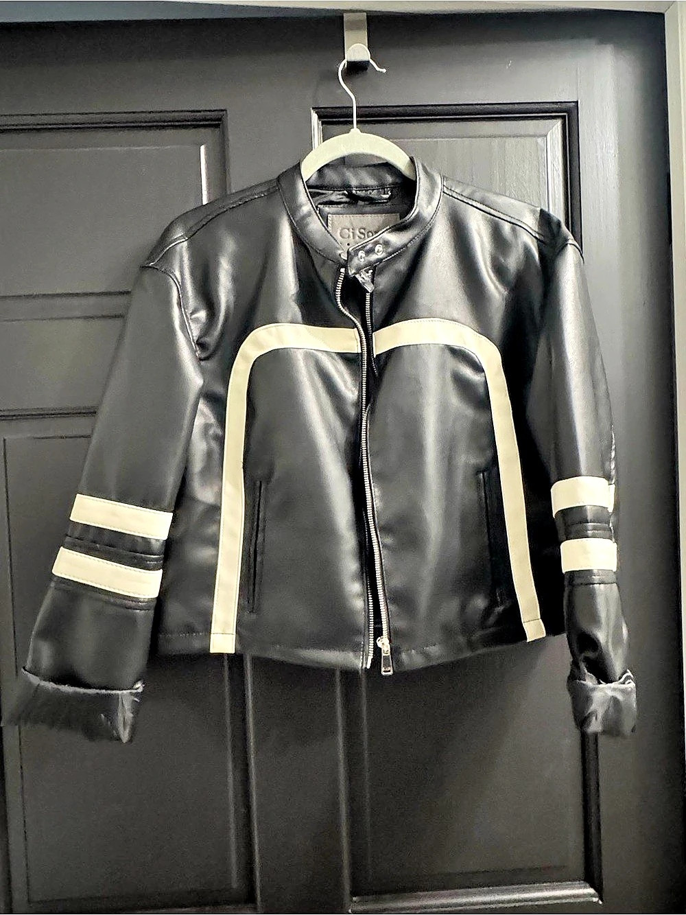 C1 Sono Color Block Leather-Style Jacket Size Medium